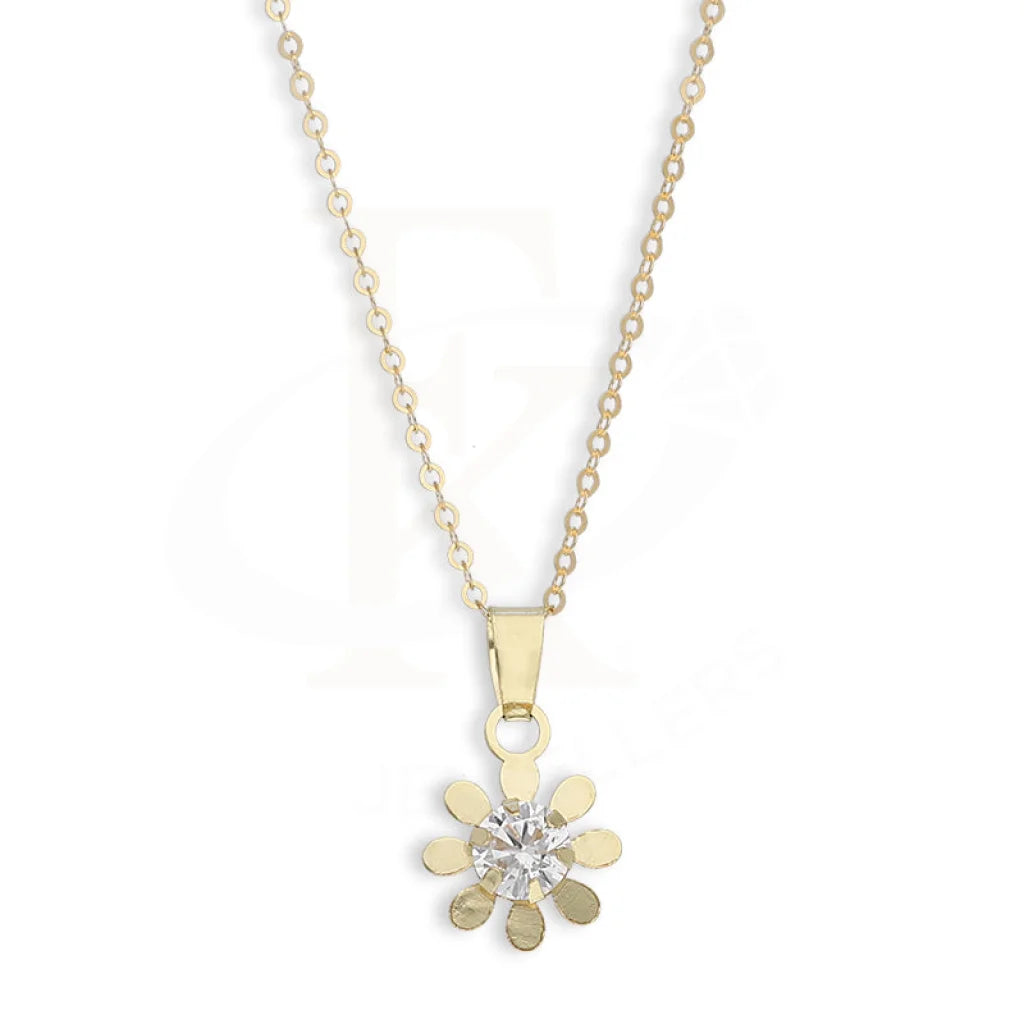 Gold Flower Shaped Solitaire Pendant Set (Necklace And Earrings) 18Kt - Fkjnklst18K5578 Sets