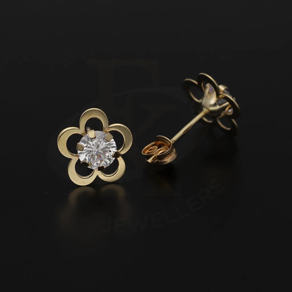 Gold Flower Shaped Solitaire Pendant Set (Necklace And Earrings) 18Kt - Fkjnklst18K5579 Sets