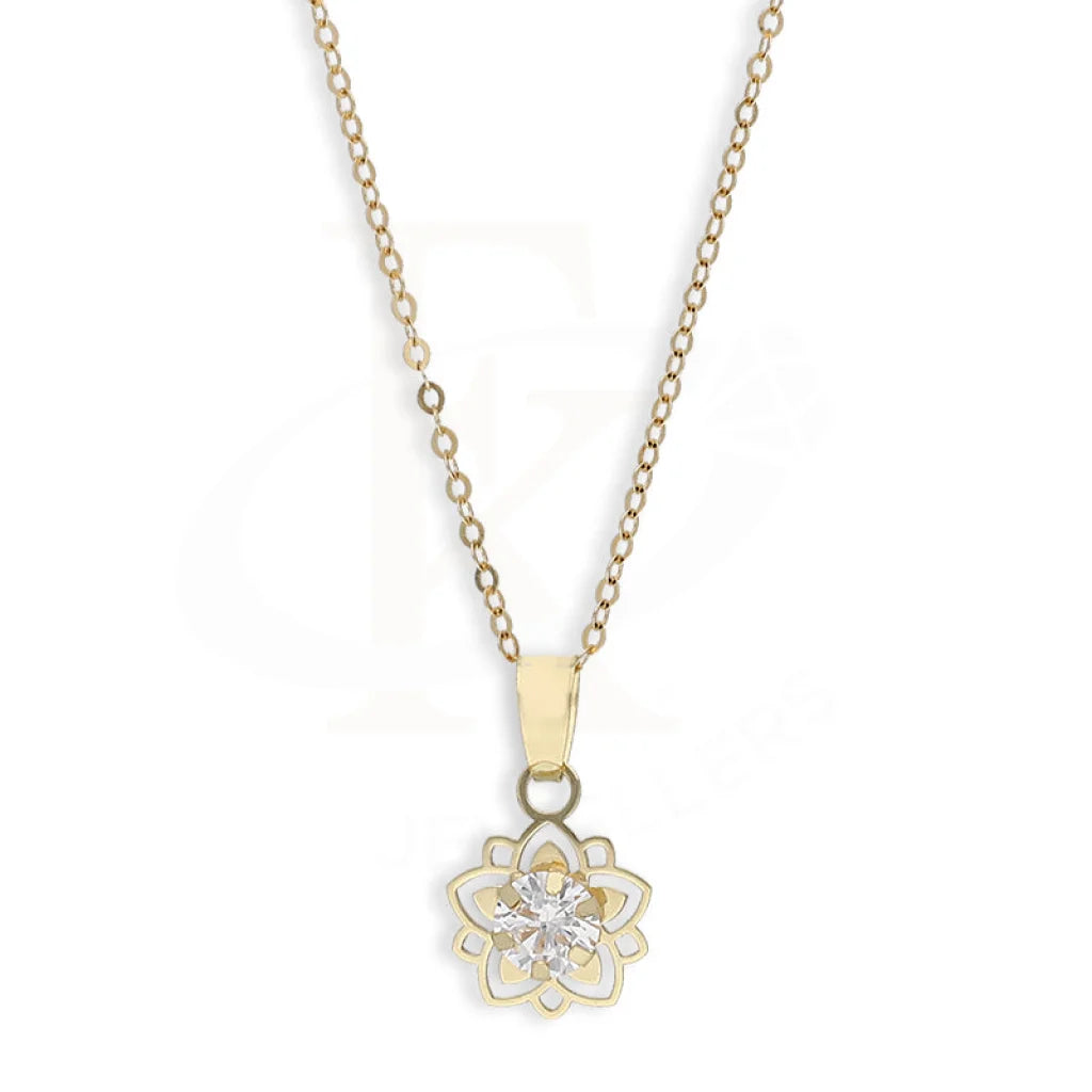 Gold Flower Shaped Solitaire Pendant Set (Necklace And Earrings) 18Kt - Fkjnklst18K5580 Sets