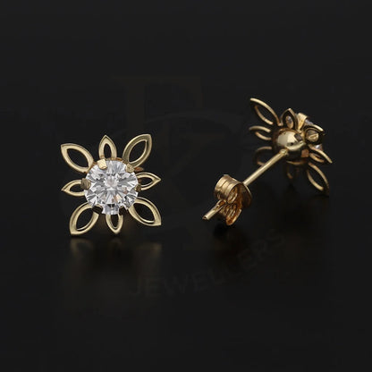 Gold Flower Shaped Solitaire Stud Earrings 18Kt - Fkjern18K5568