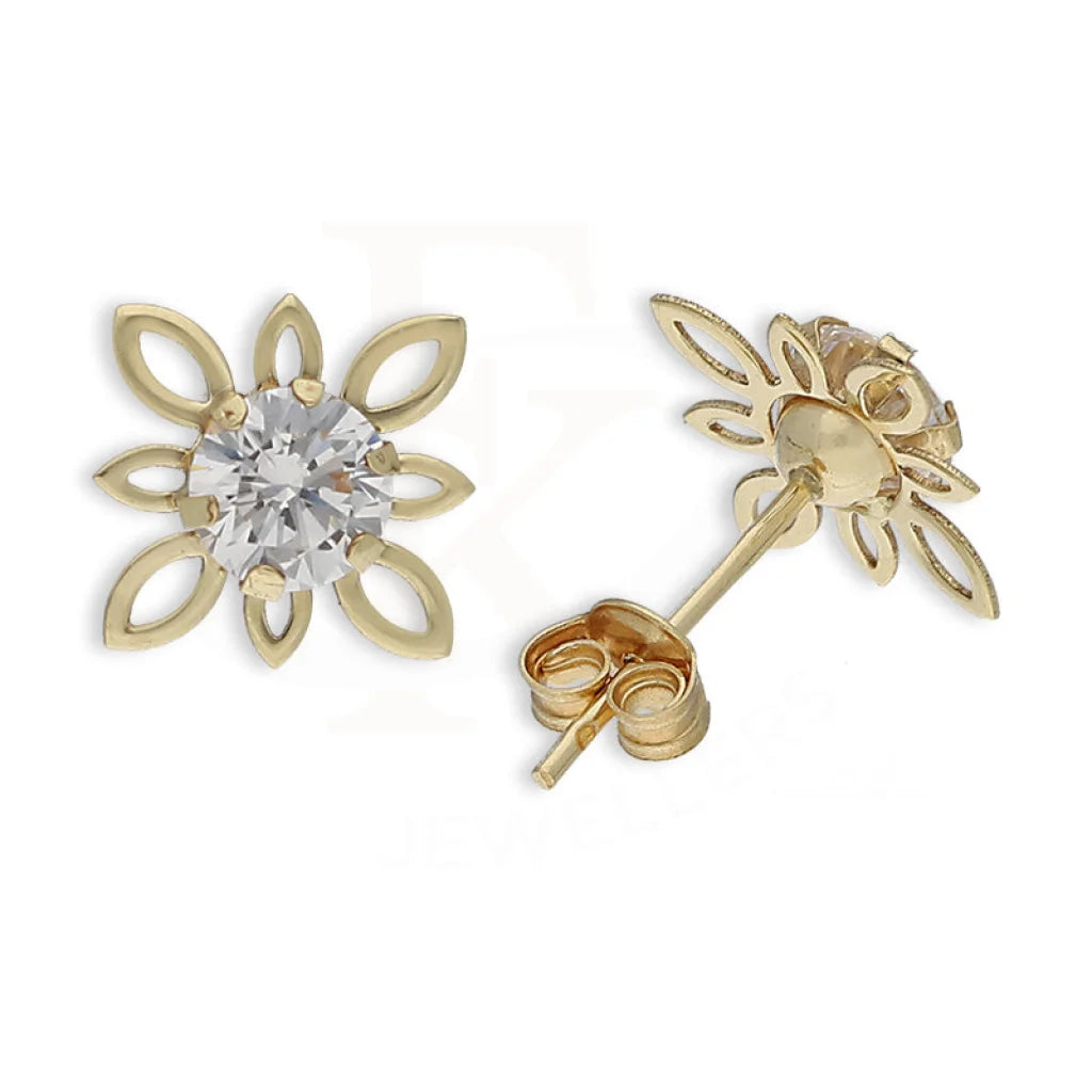 Gold Flower Shaped Solitaire Stud Earrings 18Kt - Fkjern18K5568