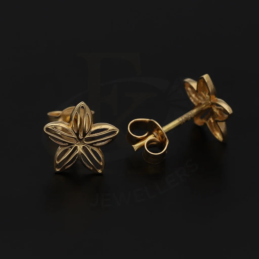 Gold Flower Shaped Stud Earrings 18Kt - Fkjern18K5538