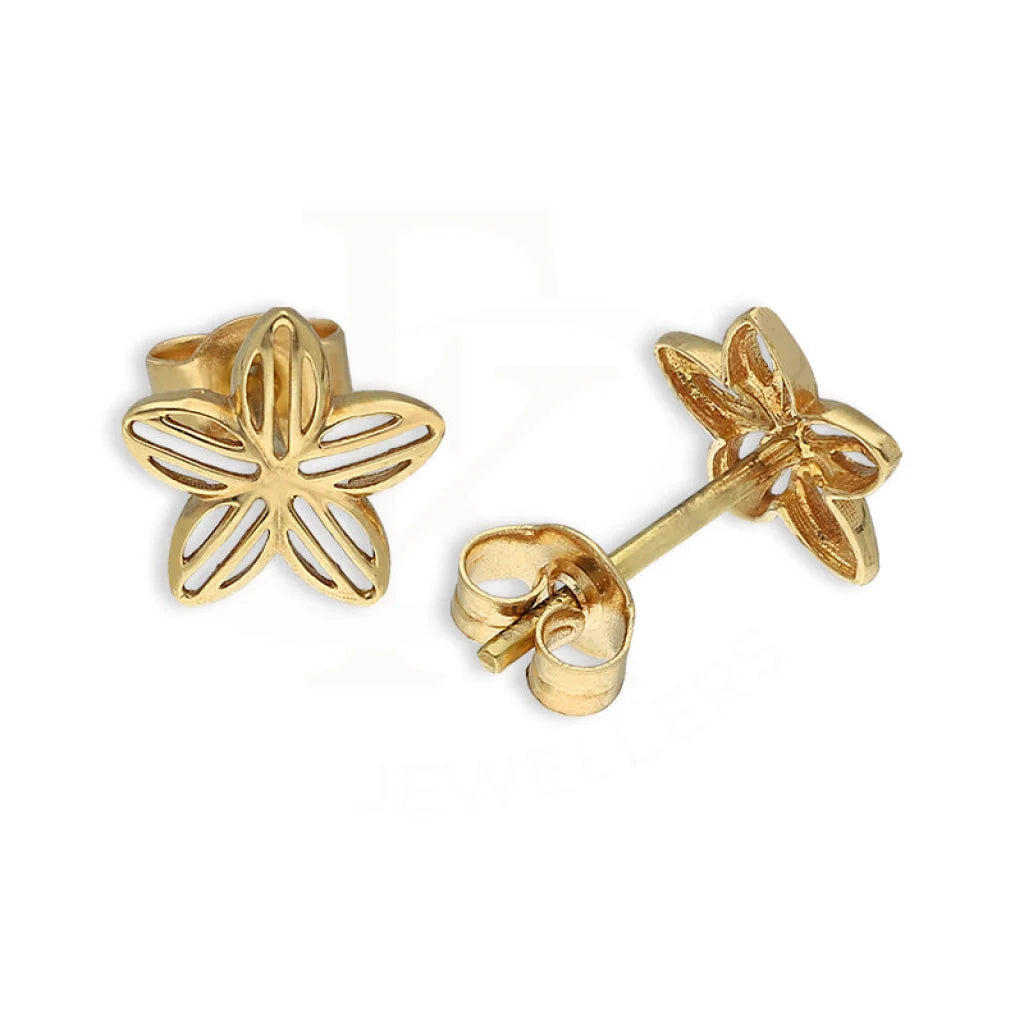 Gold Flower Shaped Stud Earrings 18Kt - Fkjern18K5538