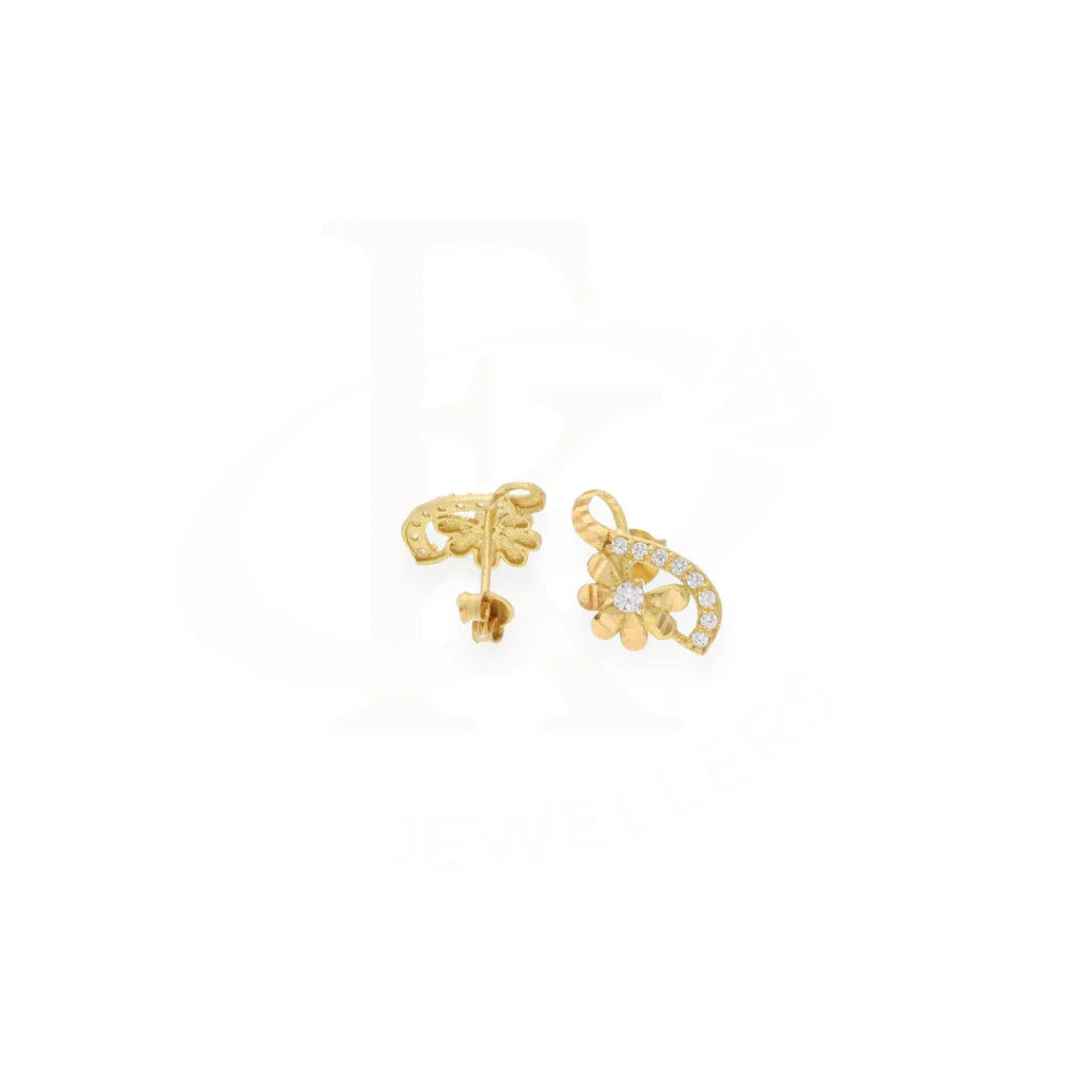 Gold Flower Shaped Stud Earrings 18Kt - Fkjern18K7837