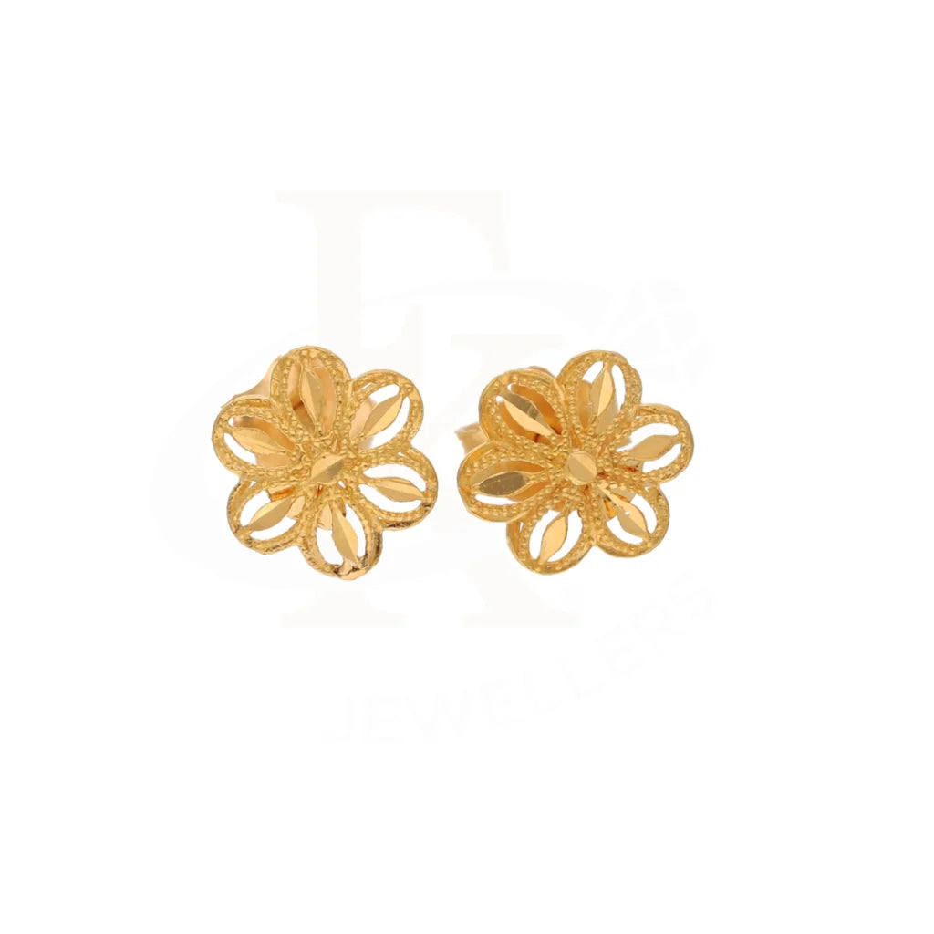 Gold Flower Shaped Stud Earrings 21Kt - Fkjern21Km8485