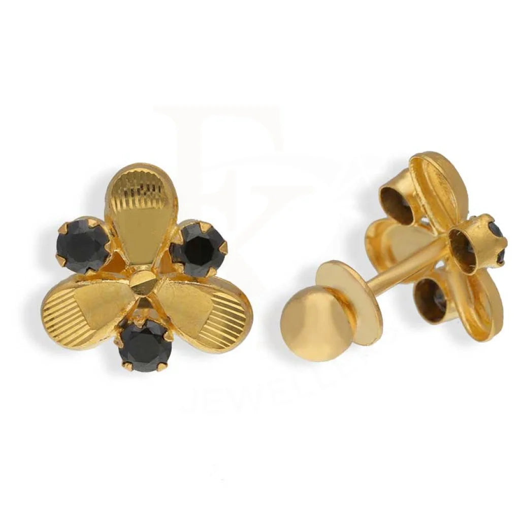 Gold Flower Shaped Stud Earrings 22Kt - Fkjern22K3033