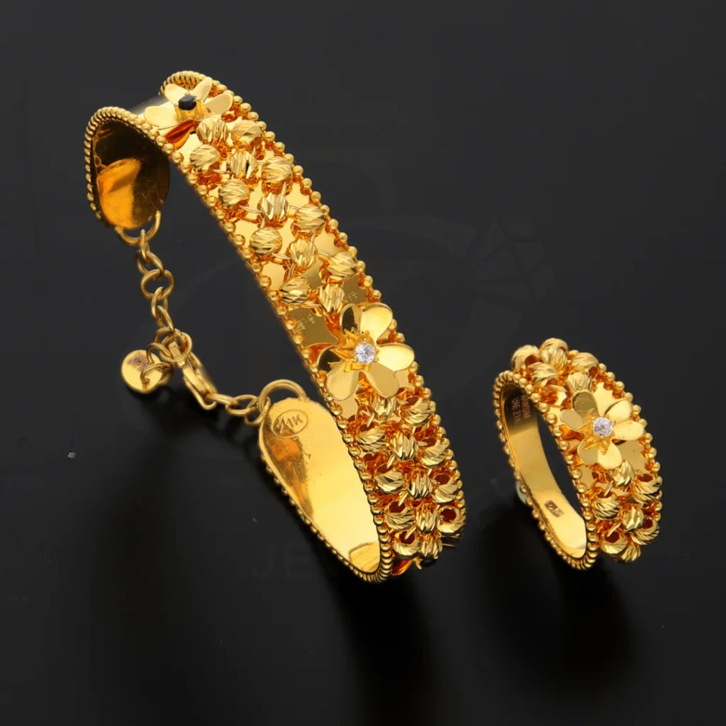 Gold Flower Stud Design Bangle Set (Bangle And Ring) 21Kt - Fkjset21Km8684 Pendant Sets