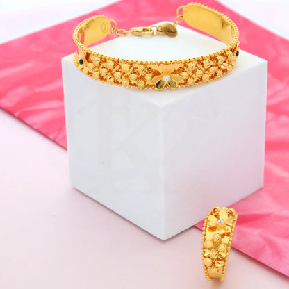 Gold Flower Stud Design Bangle Set (Bangle And Ring) 21Kt - Fkjset21Km8684 Pendant Sets