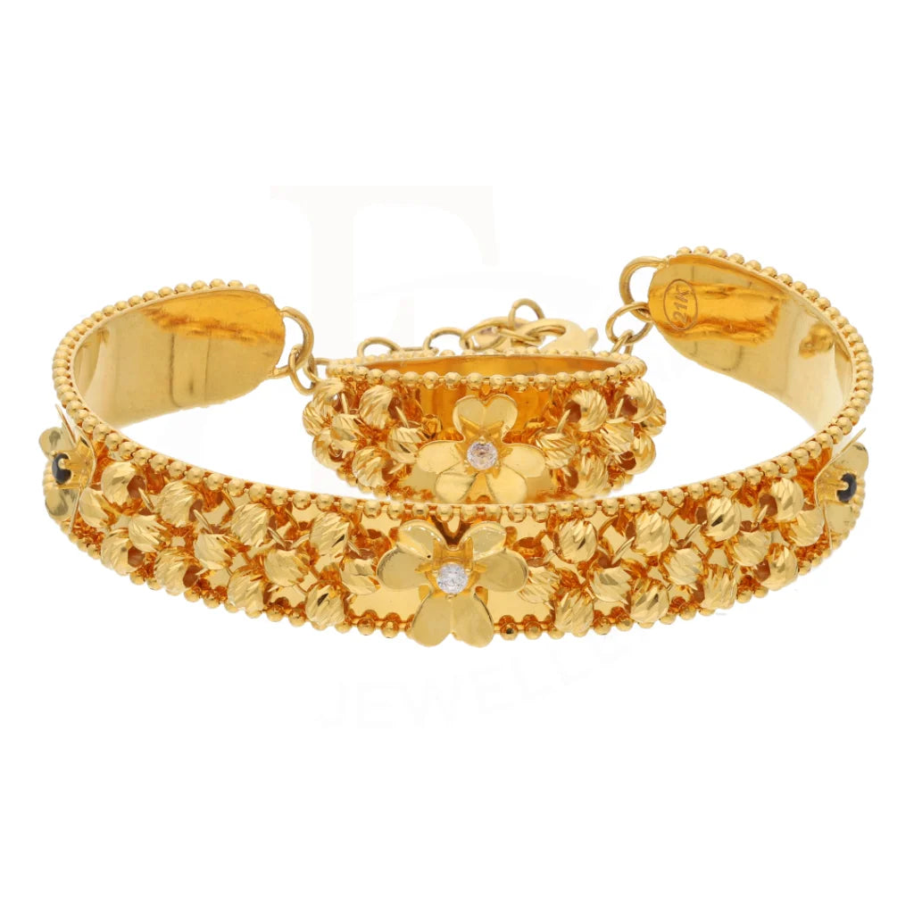 Gold Flower Stud Design Bangle Set (Bangle And Ring) 21Kt - Fkjset21Km8684 Pendant Sets