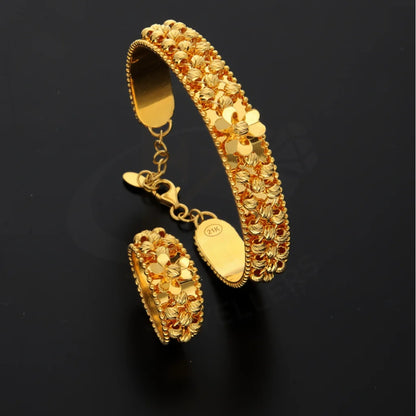 Gold Flower Stud Design Bangle Set (Bangle And Ring) 21Kt - Fkjset21Km8685 Pendant Sets