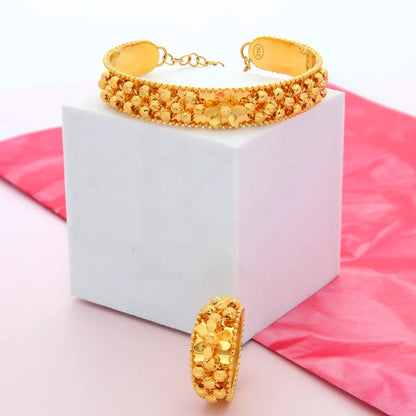 Gold Flower Stud Design Bangle Set (Bangle And Ring) 21Kt - Fkjset21Km8685 Pendant Sets