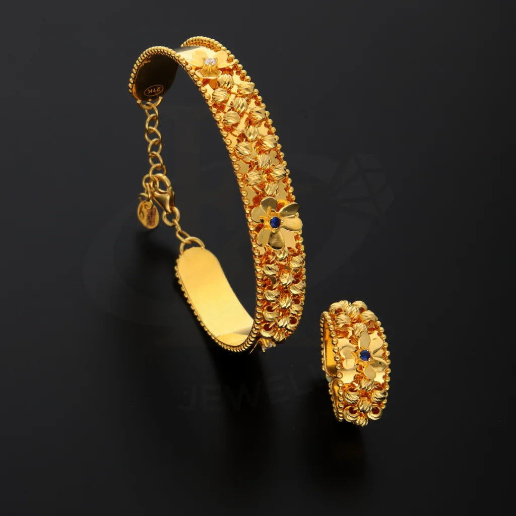 Gold Flower Stud Design Bangle Set (Bangle And Ring) 21Kt - Fkjset21Km8690 Pendant Sets