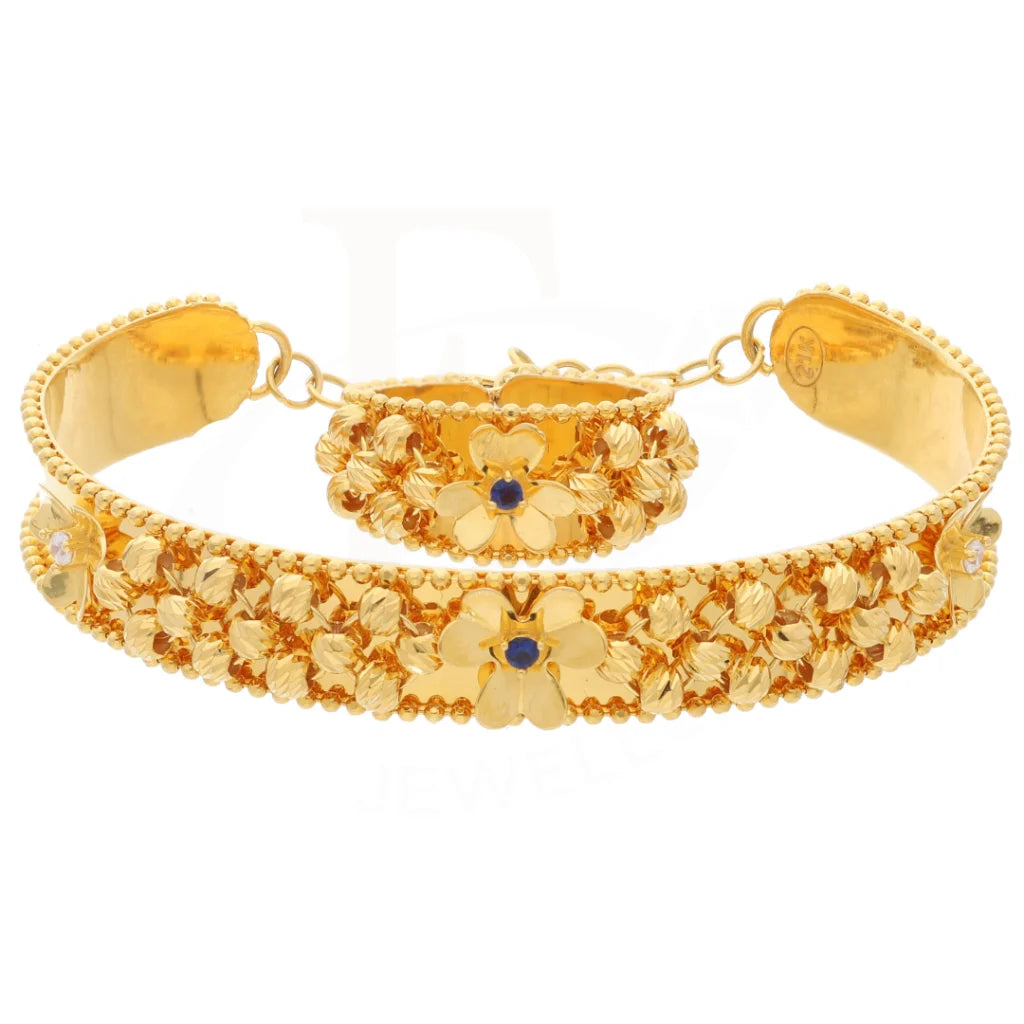 Gold Flower Stud Design Bangle Set (Bangle And Ring) 21Kt - Fkjset21Km8690 Pendant Sets