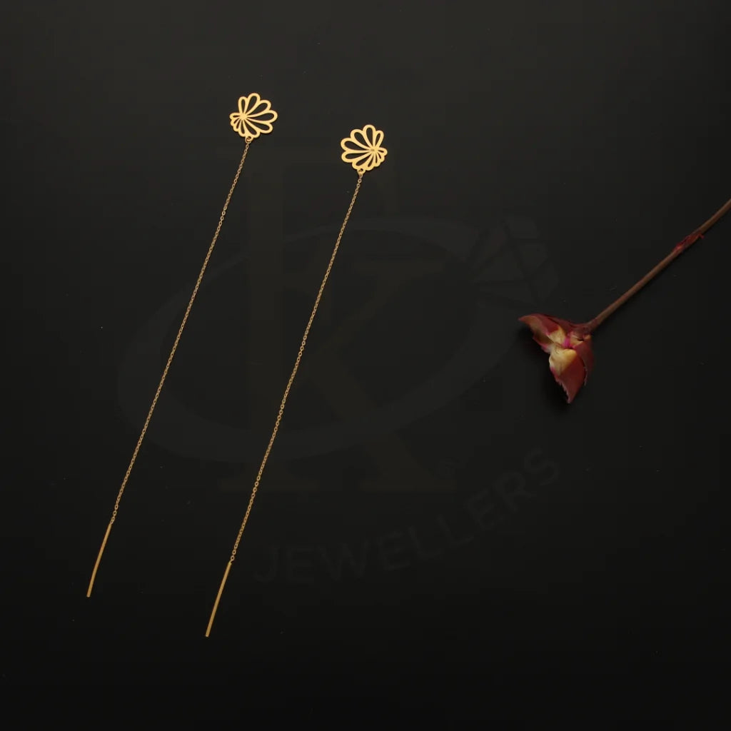 Gold Flower Tic-Tac Drop Earrings 21Kt - Fkjern21K7285