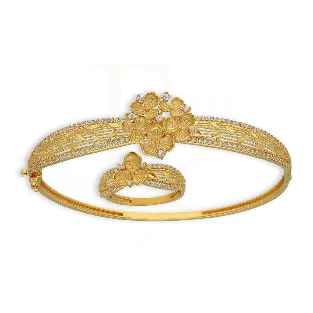 Gold Flowers Bangle With Ring 22Kt - Fkjbng22K5043 Bangles