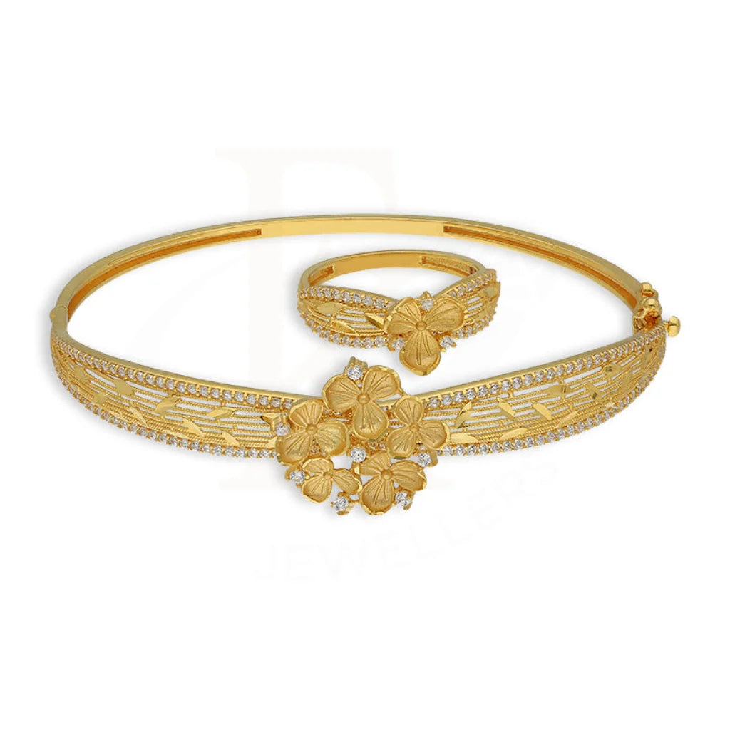 Gold Flowers Bangle With Ring 22Kt - Fkjbng22K5043 Bangles