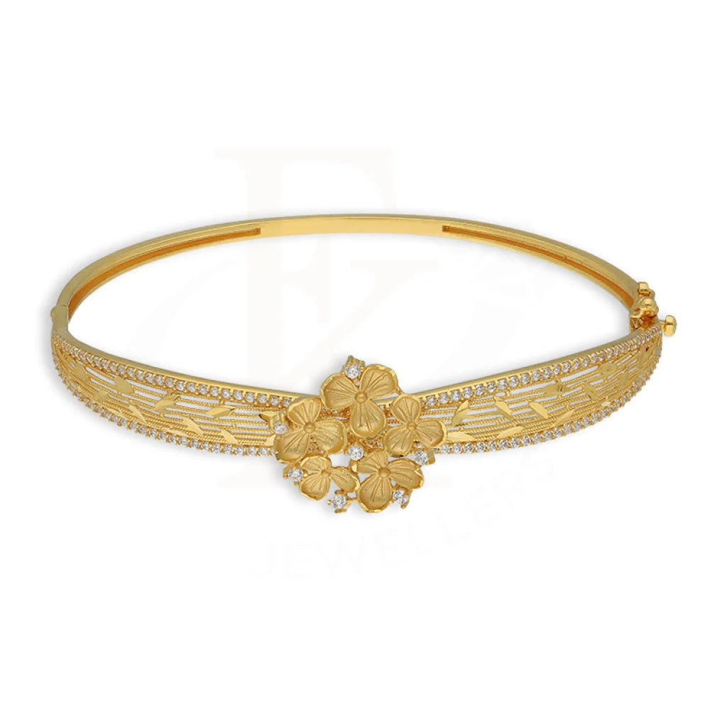 Gold Flowers Bangle With Ring 22Kt - Fkjbng22K5043 Bangles