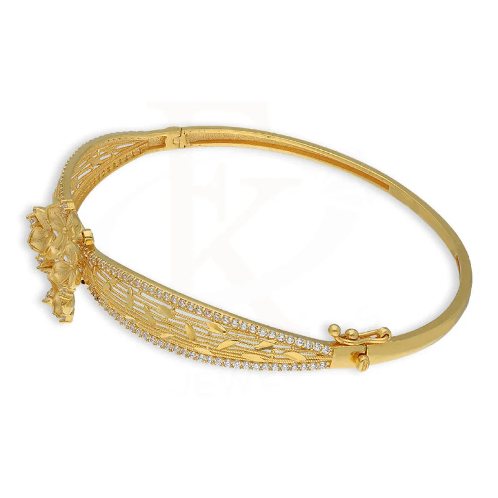 Gold Flowers Bangle With Ring 22Kt - Fkjbng22K5043 Bangles