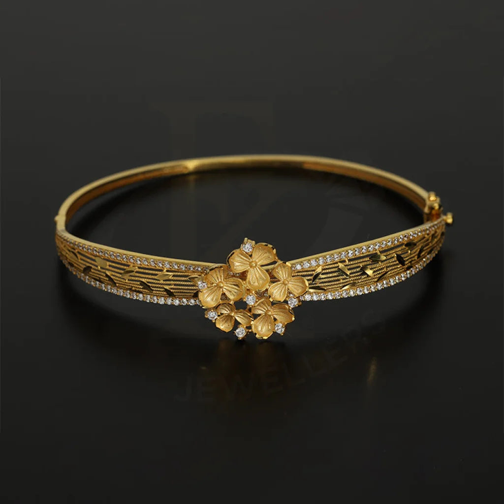 Gold Flowers Bangle With Ring 22Kt - Fkjbng22K5043 Bangles