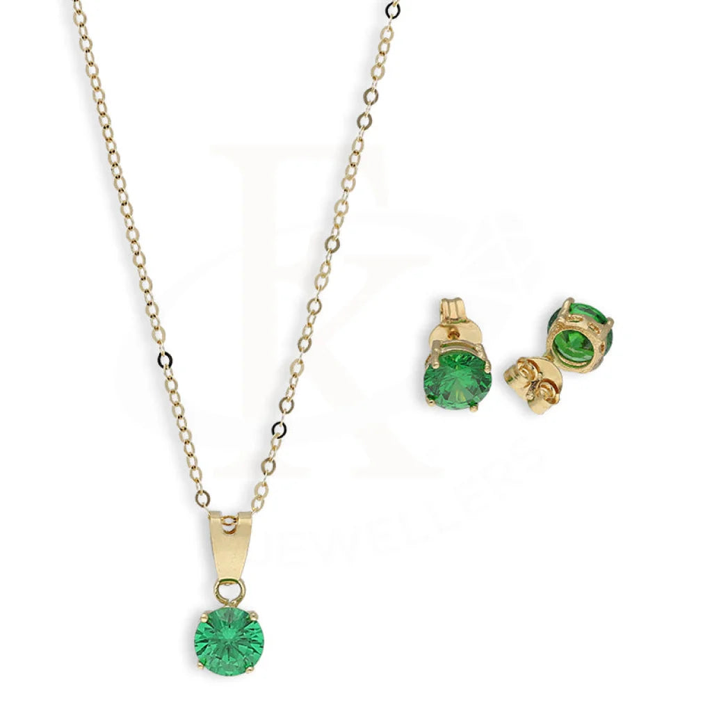 Gold Green Solitaire Pendant Set (Necklace And Earrings) 18Kt - Fkjnklst18K5555 Sets