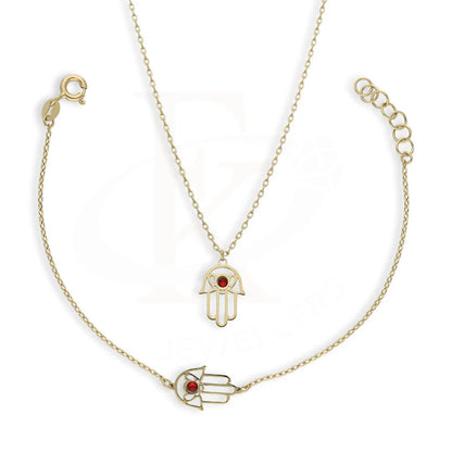 Gold Hamsa Hand Pendant Set (Necklace And Bracelet) 18Kt - Fkjnklst18K5282 Sets