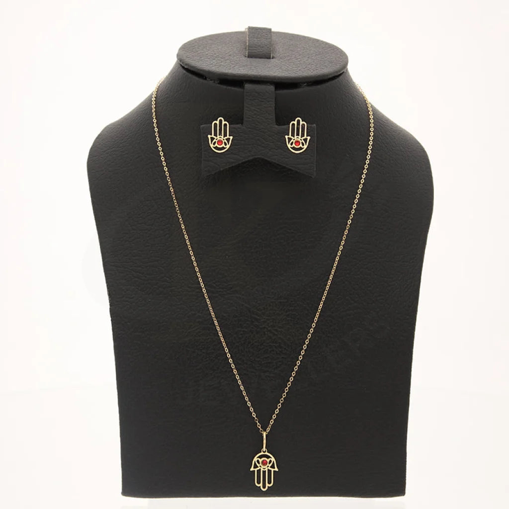 Gold Hamsa Hand Pendant Set (Necklace And Earrings) 18Kt - Fkjnklst18K5585 Sets