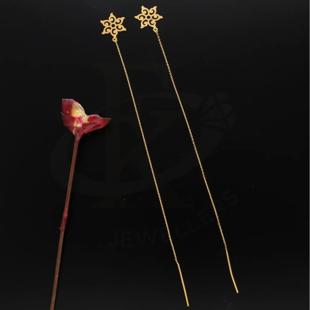 Gold Hanging Flower Shaped Earrings 21Kt - Fkjern21Km8701