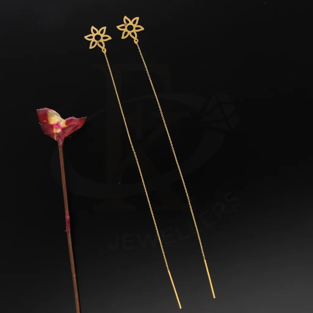 Gold Hanging Flower Shaped Earrings 21Kt - Fkjern21Km8704