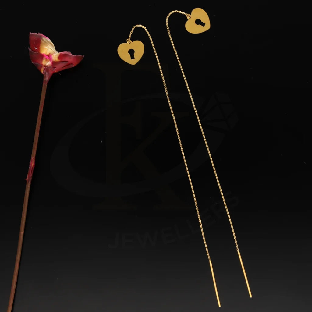 Gold Hanging Heartlock Shaped Earrings 21Kt - Fkjern21Km8705