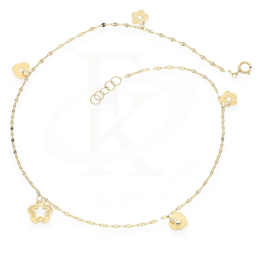 Gold Heart And Flower Shaped Anklet 18Kt - Fkjankl18K7861 Anklets