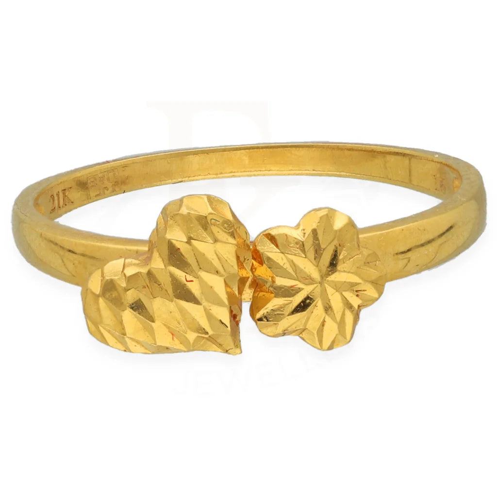 Gold Heart And Flower Shaped Ring 21Kt - Fkjrn21K7302 Rings