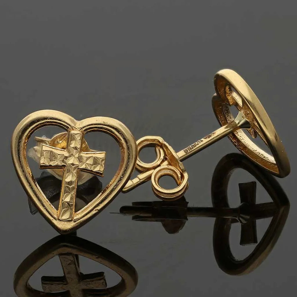 Gold Heart Cross Stud Earrings 18Kt - Fkjern18K2799