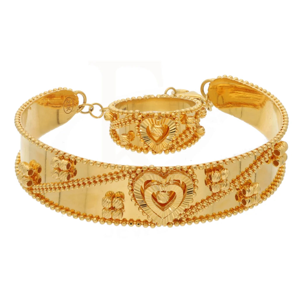 Gold Heart Design Bangle Set (Bangle And Ring) 21Kt - Fkjset21Km8683 Pendant Sets