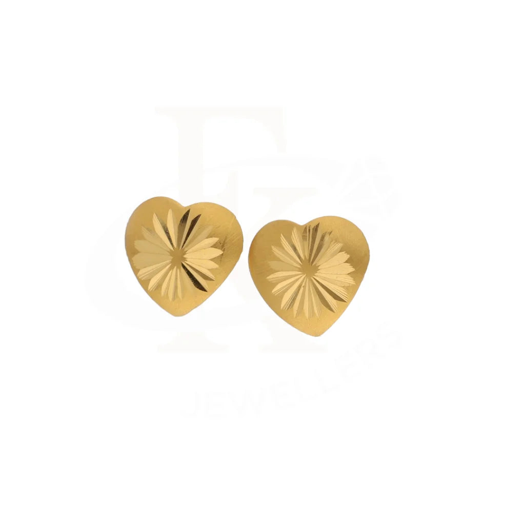 Gold Heart Design Stud Earrings 21Kt - Fkjern21Km8482