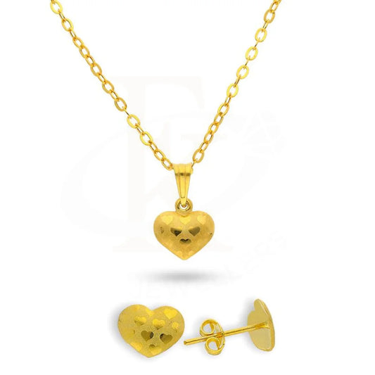 Gold Heart Pendant Set (Necklace And Earrings) 18Kt - Fkjnklst1672 Sets