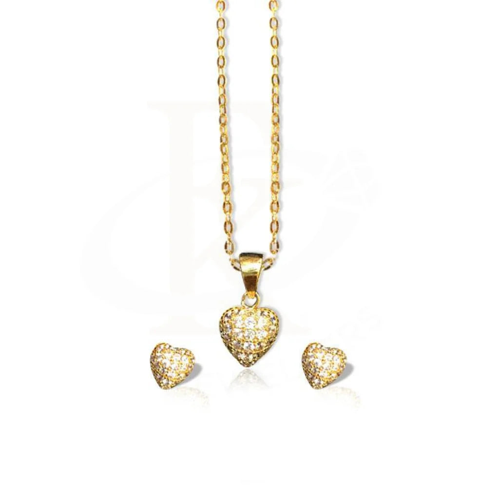 Gold Heart Pendant Set (Necklace And Earrings) 18Kt - Fkjnklst1724 Sets
