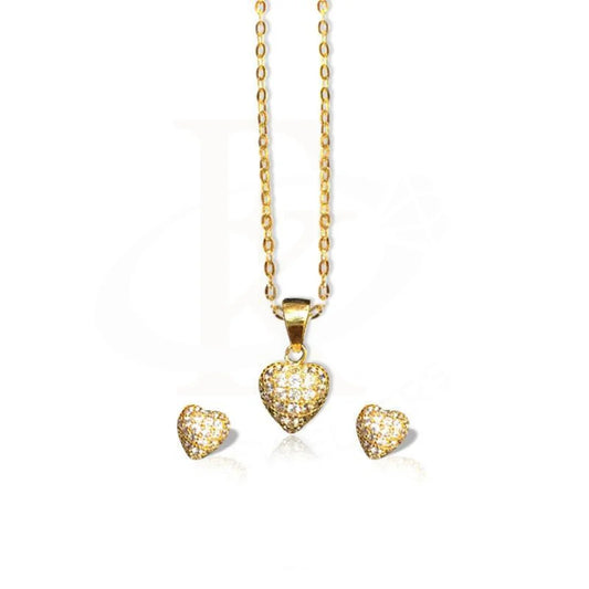 Gold Heart Pendant Set (Necklace And Earrings) 18Kt - Fkjnklst1724 Sets