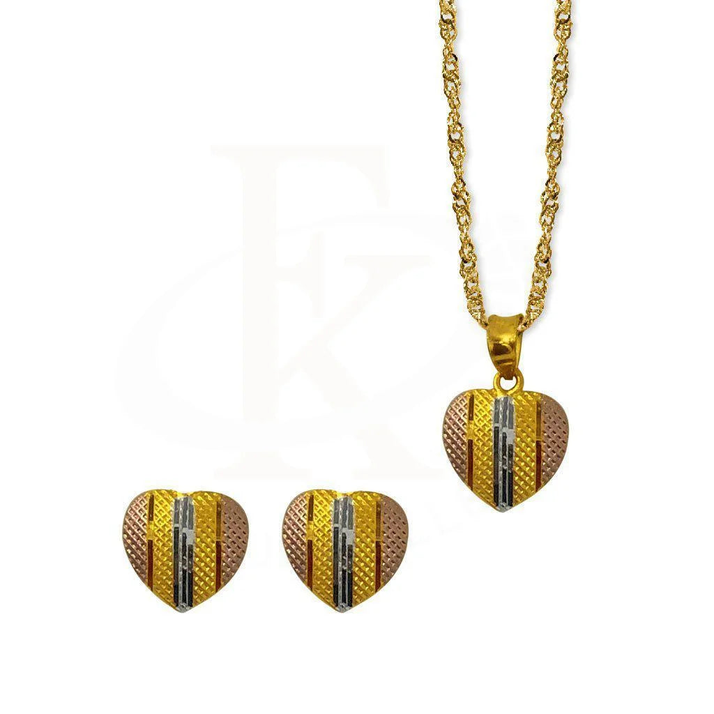 Gold Heart Pendant Set (Necklace And Earrings) 22Kt - Fkjnklst1888 Sets