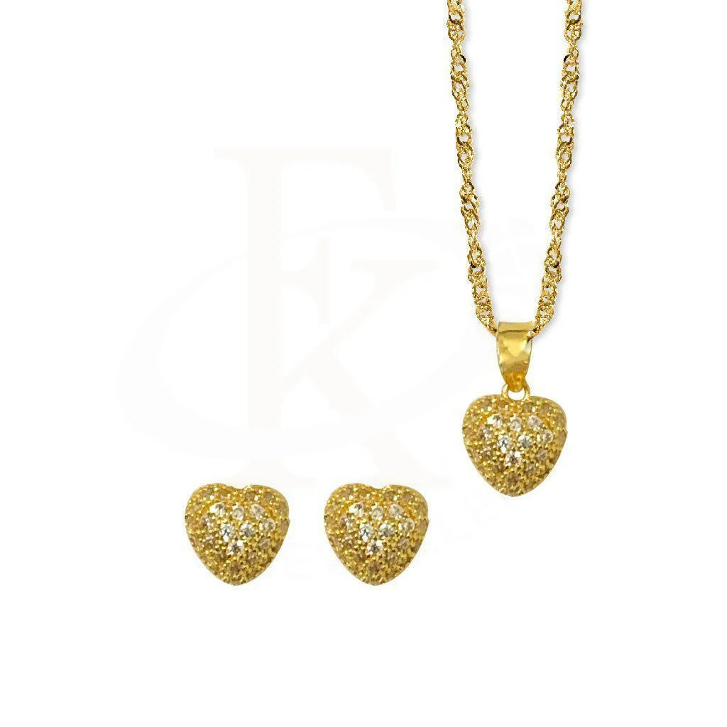 Gold Heart Pendant Set (Necklace And Earrings) 22Kt - Fkjnklst1889 Sets