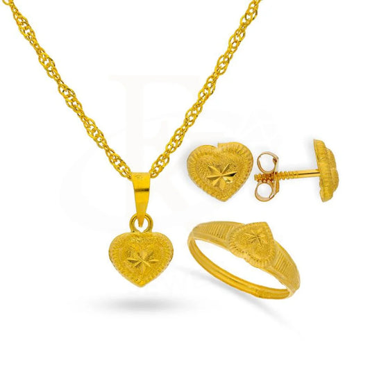 Gold Heart Pendant Set (Necklace Earrings And Ring) 18Kt - Fkjnklst1688 Sets