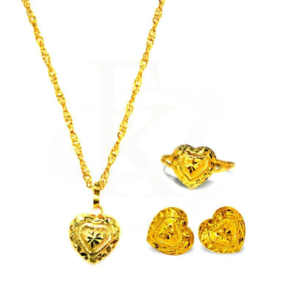 Gold Heart Pendant Set (Necklace Earrings And Ring) 18Kt - Fkjnklst1699 Sets
