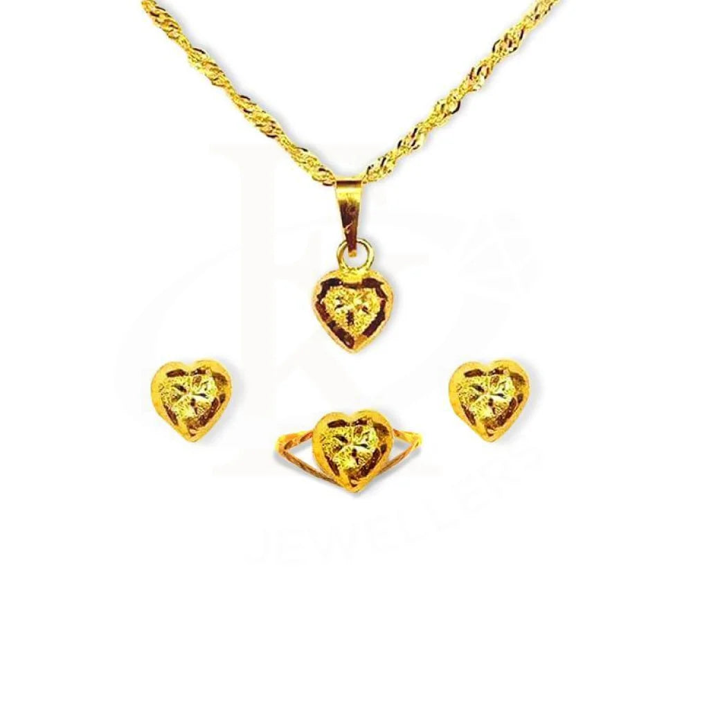 Gold Heart Pendant Set (Necklace Earrings And Ring) 18Kt - Fkjnklst1740 Sets
