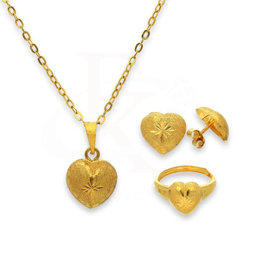 Gold Heart Pendant Set (Necklace Earrings And Ring) 18Kt - Fkjnklst18K2240 Sets