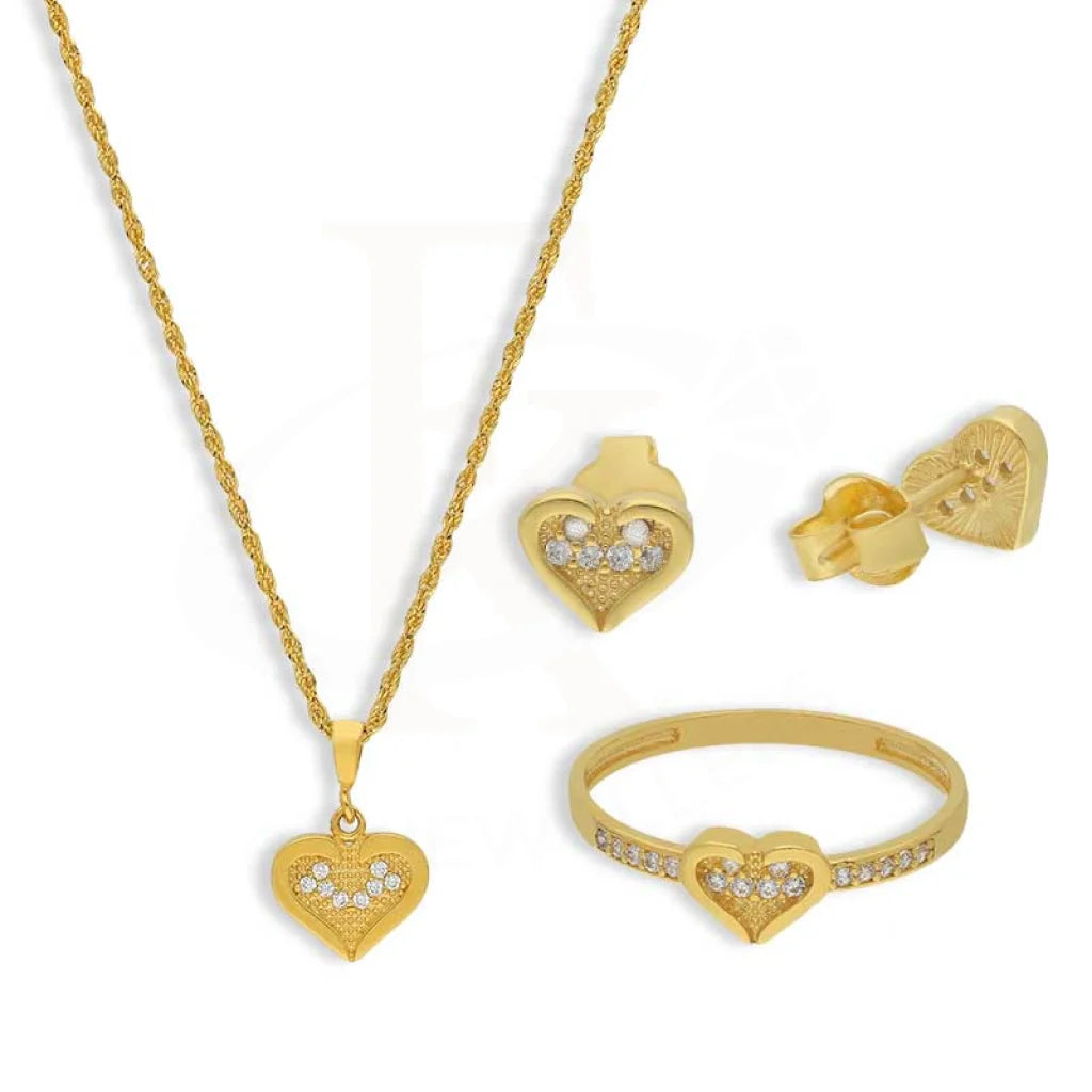 Gold Heart Pendant Set (Necklace Earrings And Ring) 18Kt - Fkjnklst18K2445 Sets