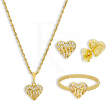 Gold Heart Pendant Set (Necklace Earrings And Ring) 18Kt - Fkjnklst18K2446 Sets