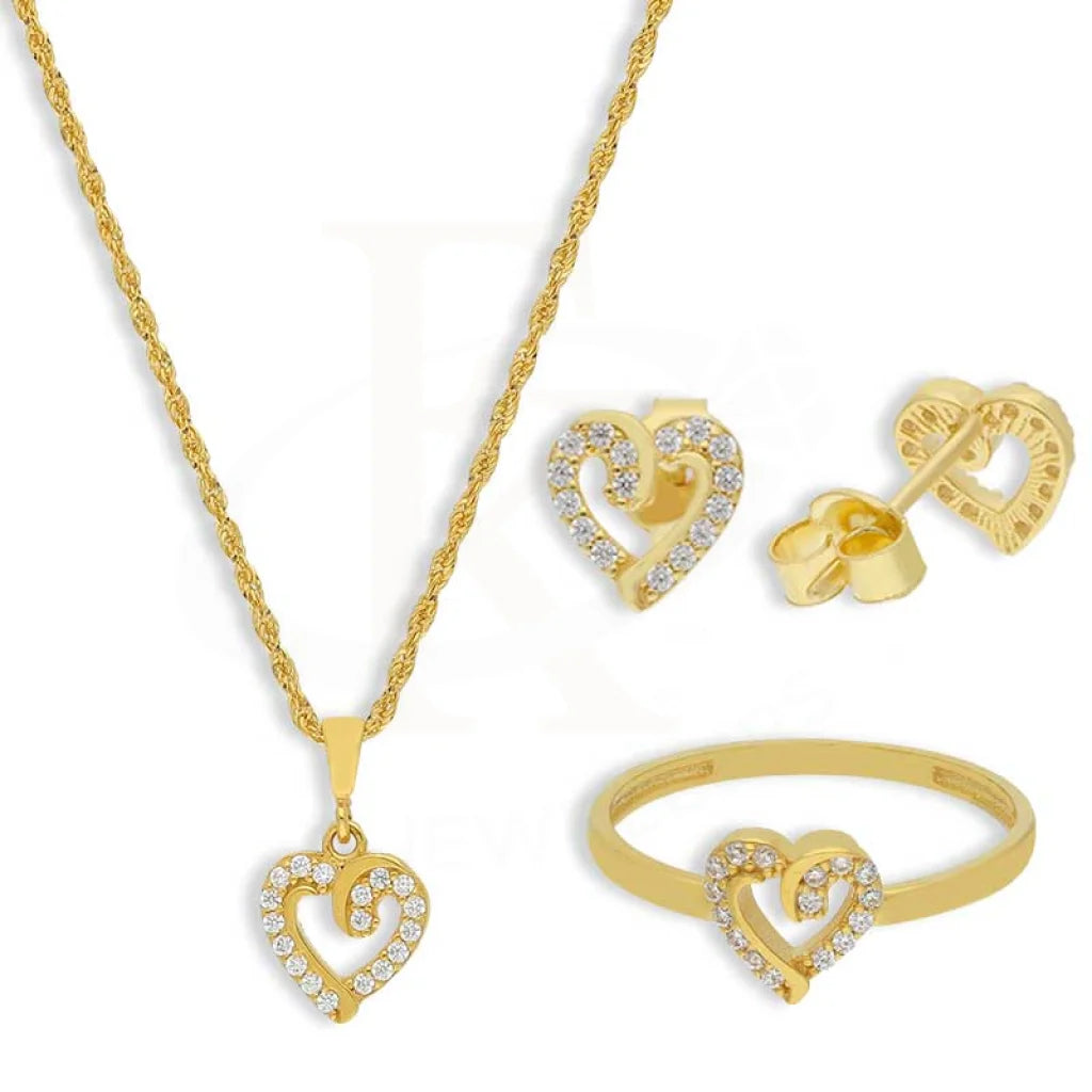 Gold Heart Pendant Set (Necklace Earrings And Ring) 18Kt - Fkjnklst18K2447 Sets