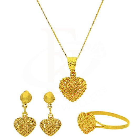 Gold Heart Pendant Set (Necklace Earrings And Ring) 18Kt - Fkjnklst2042 Sets