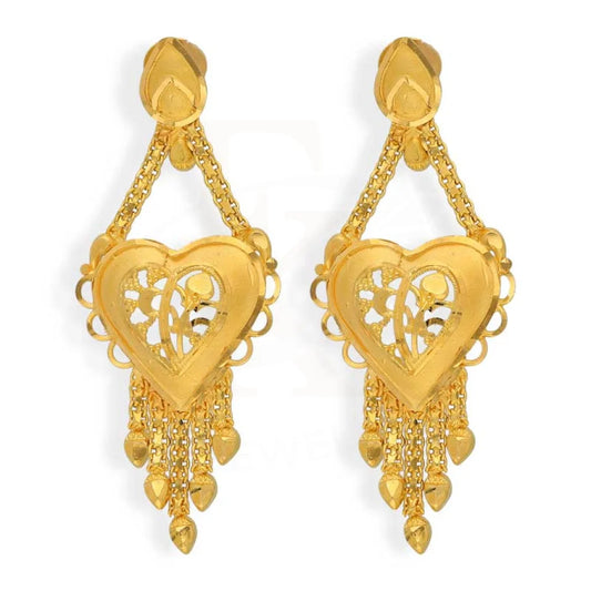 Gold Heart Shaped Drop Earrings 22Kt - Fkjern22K2992