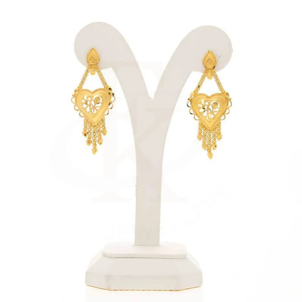 Gold Heart Shaped Drop Earrings 22Kt - Fkjern22K2992