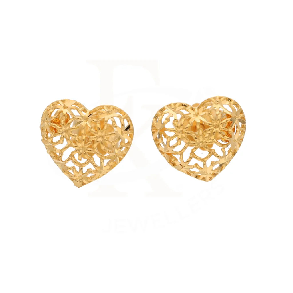 Gold Heart Shaped Earrings 21Kt - Fkjern21Km8492